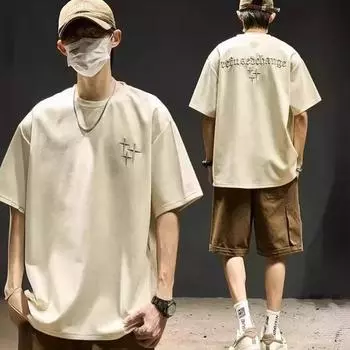 Новые летние мужские рубашки большого размера с короткими рукавами в стиле ретро, свободные топы Tide Oversize с вышитыми буквами M