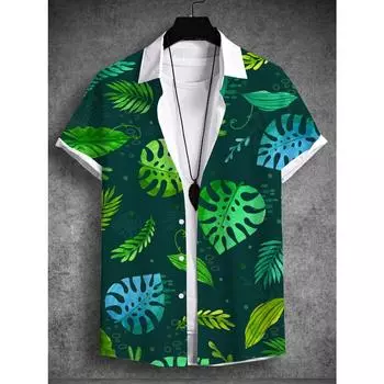 Новые летние мужские рубашки с тропическими растениями и графическим 3D-принтом, модные рубашки с коротким рукавом, уличные свободные повседневные гавайские рубашки S
