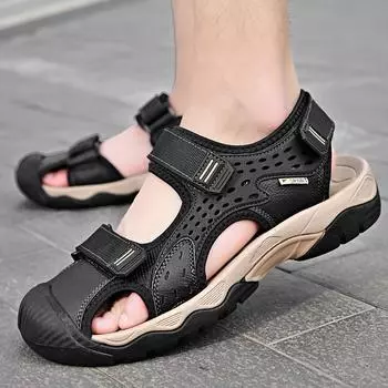 Новые летние мужские сандалии большого размера с защитой от столкновений, сандалии ручной работы для отдыха на природе, пляжная обувь 38 коричневый