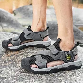 Новые летние мужские сандалии большого размера, повседневные, пляжная обувь, сандалии с сумкой на голову, обувь ручной работы, противоударный носок 38