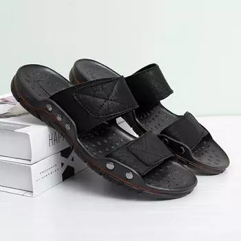 Новые летние мужские сандалии, классические летние мужские тапочки, легкие мягкие тапочки, нескользящие, для прогулок, пляжа, повседневные туфли на плоской подошве, мужская обувь 38 чёрный