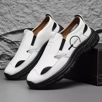 Новые летние мужские сандалии на плоской подошве, нескользящая обувь, модный бренд, черно-белые туфли 39 чёрный