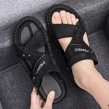 Новые летние мужские сандалии, нескользящая легкая пляжная обувь на мягкой подошве 39 чёрный