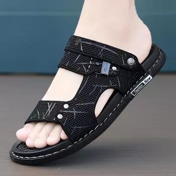 Новые летние мужские сандалии, пляжные тапочки, повседневная обувь, домашние тапочки с защитой от скольжения, мужские тапочки, летняя обувь для пар 38 чёрный