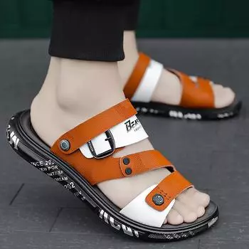 Новые летние мужские сандалии, удобные и нескользящие тапочки, уличные пляжные сандалии, повседневная обувь на плоской подошве 38 чёрный