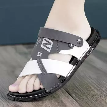 Новые летние мужские сандалии, удобные и нескользящие тапочки, уличные пляжные сандалии, повседневная обувь на плоской подошве 43 чёрный