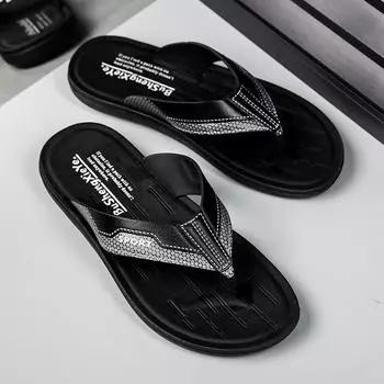 Новые летние мужские шлепанцы, пляжные тапочки, мужские сандалии, нескользящие домашние тапочки, домашняя противоскользящая обувь, уличная мужская обувь 44 чёрный