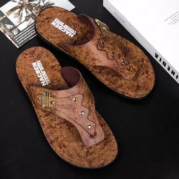 Новые летние мужские шлепанцы, пляжные тапочки, мужские сандалии, нескользящие домашние тапочки, домашняя противоскользящая обувь, уличная мужская обувь 44 коричневый