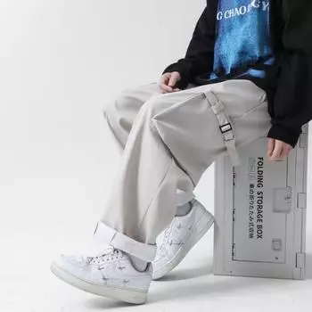 Новые летние мужские свободные широкие брюки в стиле порт, брюки-карго с большими карманами, мужские прямые повседневные брюки M чёрный