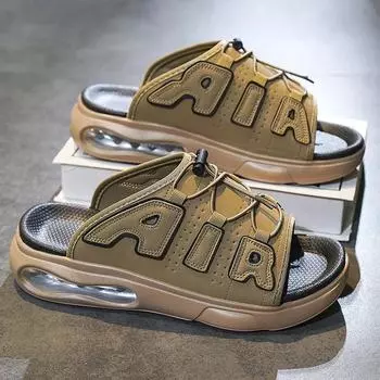 Новые летние мужские тапочки на воздушной подушке, популярные, модные, сандалии для пляжа и улицы, прохладные летние домашние размеры 39-44 39 хаки