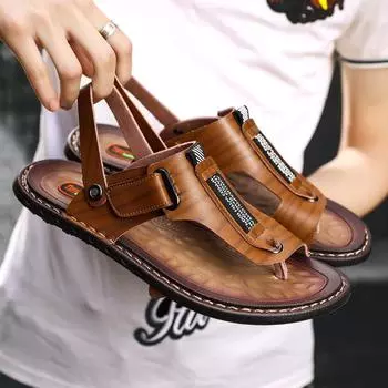 Новые летние мужские уличные шлепанцы, мужская удобная повседневная обувь, кожаная мужская дышащая пляжная обувь, сандалии, большие размеры 47 D194 38 чёрный