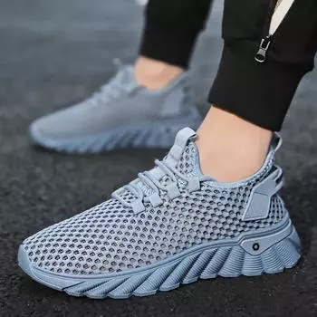 Новые летние новые большие повседневные мужские туфли модные сетчатые полые дышащие универсальные легкие спортивные туфли дышащие размеры 39-44 39 синий