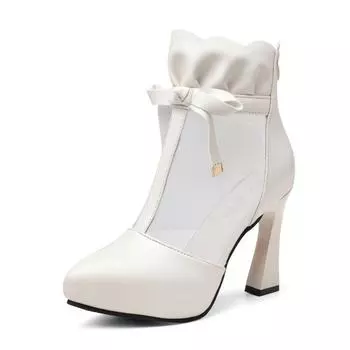 Новые летние однотонные ботинки martin в корейском стиле, пикантные женские ботинки средней длины на высоком каблуке с рюшами и острым толстым каблуком, размер 34-40 34 белый
