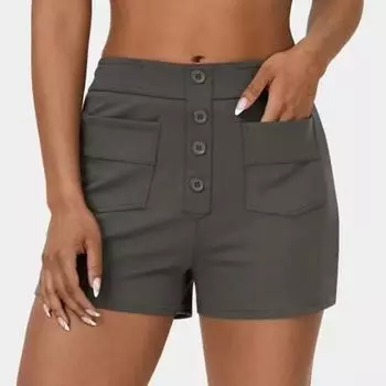 Новые летние однотонные повседневные свободные шорты, женские эластичные пуговицы с карманами, шорты больших размеров для женщин, модные тонкие женские шорты с высокой талией 24399 S белый