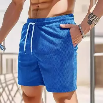 Новые летние однотонные спортивные штаны на шнуровке, вельветовые простые пятиминутные шорты, мужские шорты, повседневные брюки S чёрный