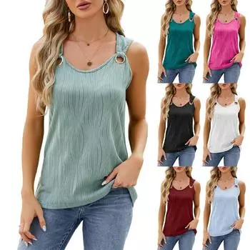 Новые летние однотонные топы без рукавов с круглым вырезом, женские свободные офисные женские блузки и топы больших размеров, модные элегантные женские майки 24296 S чёрный