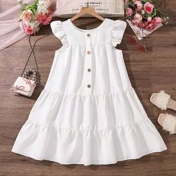 Новые летние платья для девочек среднего и большого возраста, однотонные повседневные свободные платья для детей 7-14 лет, плиссированные платья принцессы с короткими рукавами 130cm/8Y белый
