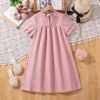 Новые летние платья для девочек среднего и большого возраста, однотонные повседневные свободные платья для детей 7-14 лет, плиссированные платья принцессы с короткими рукавами 130cm/8Y белый