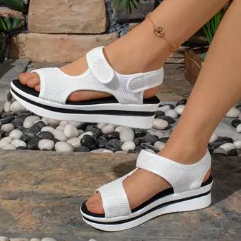 Новые летние пляжные сандалии больших размеров на платформе Fish Mouth Velcro для женщин 36 хаки