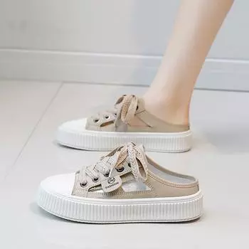 Новые летние полутапочки с закрытым носком, уличная обувь, повседневные белые туфли без шнуровки на тонкой подошве 35