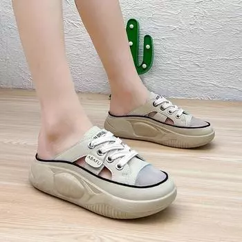 Новые летние полутапочки с закрытым носком, уличная обувь, повседневные белые туфли без шнуровки на тонкой подошве 35