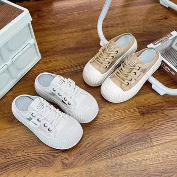 Новые летние полутапочки с закрытым носком, женская уличная обувь, повседневная белая обувь на тонкой подошве 35