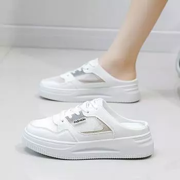Новые летние полутапочки с закрытым носком, женская уличная обувь, повседневные белые туфли без шнуровки на тонкой подошве 35