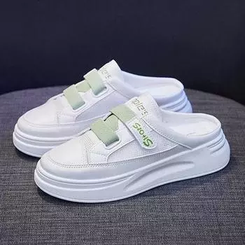 Новые летние полутапочки женская верхняя одежда модная обувь сетчатая дышащая белая обувь корейская обувь сандалии балетки 35