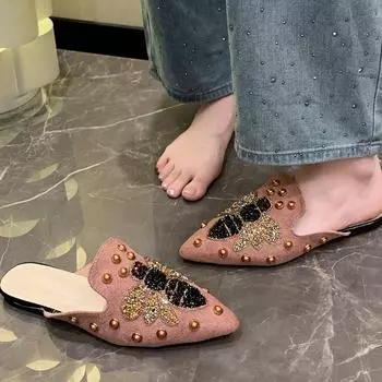 Новые летние повседневные модные дышащие уличные тапочки Baotou с острым носком на низком каблуке для женщин 35