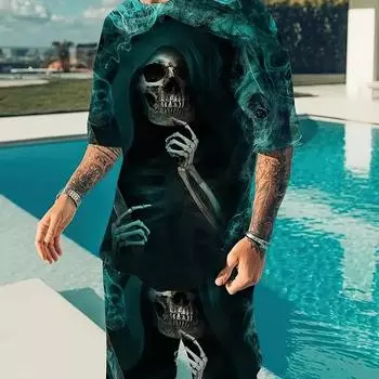 Новые летние повседневные мужские футболки с графическим принтом, комплект модных уличных футболок, свободные дышащие мягкие дышащие шорты большого размера с короткими рукавами и шорты 4XL