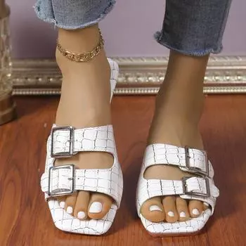 Новые летние повседневные простые сандалии на танкетке, модные легкие тапочки с открытым носком и пряжкой, украшенные украшением, НЕТ:А82 36