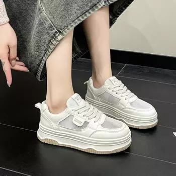 Новые летние повседневные спортивные туфли, женские модные белые туфли, корейская версия, сетчатые туфли на толстой подошве на платформе 35