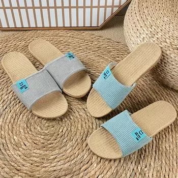 Новые летние повседневные женские льняные тапочки 35 розовый