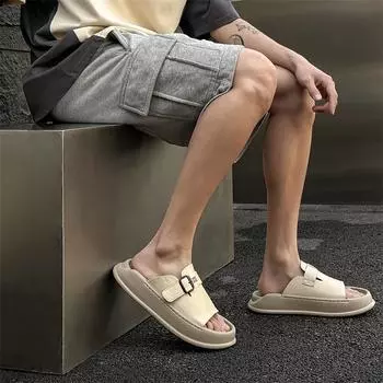 Новые летние праздничные туфли мужские сандалии плоские нескользящие толстые подошвы мужская обувь модный бренд зеленые бежевые туфли 39 бежевый