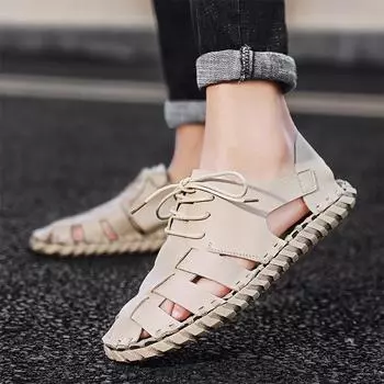 новые летние простые модные сандалии baotou мужские спортивные пляжные туфли в британском стиле повседневная обувь ручной работы 41