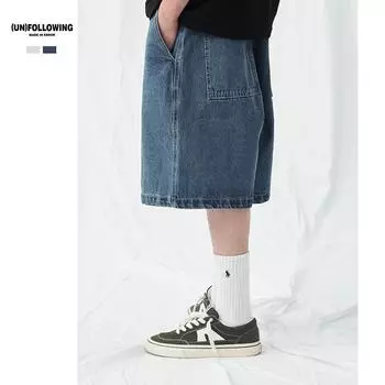 Новые летние простые свободные уличные повседневные брюки со средней талией, светло-голубые джинсовые шорты из чистого хлопка для мужчин S светло-синий