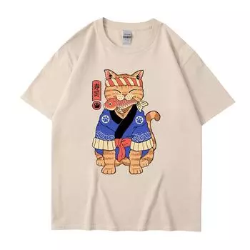 Новые летние японские мультяшные элементы в стиле кошачьего принтом с круглым вырезом, свободные повседневные хлопковые женские футболки с короткими рукавами 4XL