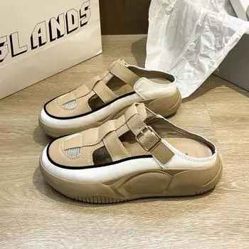 Новые летние ретро-сандалии Baotou, Half Drag, Lazy, One Foot Wears и тапочки на толстой подошве для женщин 36 хаки