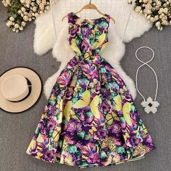 Новые летние роскошные дизайнерские брендовые дизайнерские платья с винтажным принтом, женские длинные платья макси до щиколотки, вечерние сарафаны знаменитостей S фиолетовый