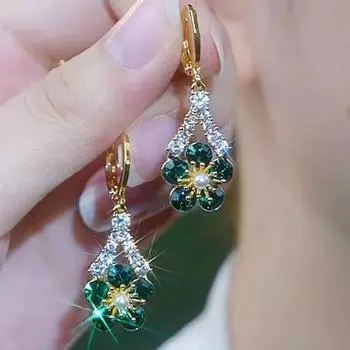 Новые летние роскошные зеленые серьги-цветы с кристаллами для женщин, модные персонализированные повседневные аксессуары, украшения для вечеринок, подарки на день рождения