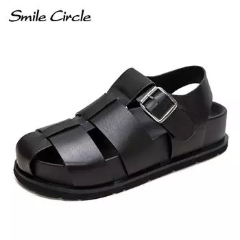 Новые летние сандалии Baotou с дышащей толстой подошвой и пряжкой в Риме, тканая модная женская обувь 35 чёрный