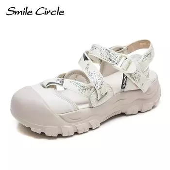 Новые летние сандалии Baotou в литературном стиле на толстой подошве, дышащая повседневная женская обувь на липучке с мелким носком 35 чёрный