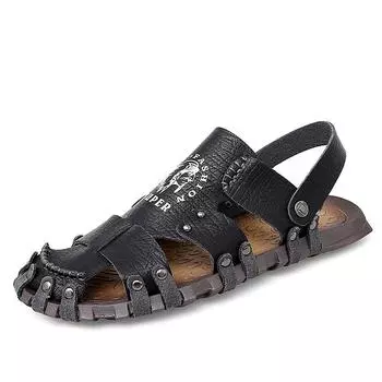 Новые летние сандалии большого размера мужские уличные мягкая подошва нескользящие две шлепанки мужские с открытым носком пляжная обувь тренд 38