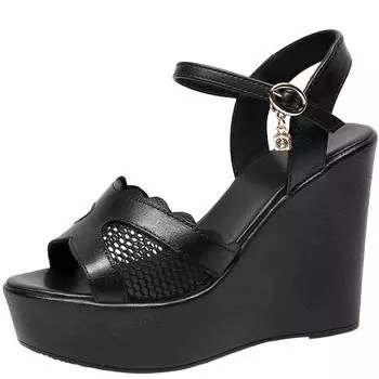 Новые летние сандалии из воловьей кожи, женские сандалии, босоножки на платформе и танкетке, босоножки на высоком каблуке 6/8/11 см, большой и маленький размер 33