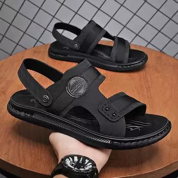 Новые летние сандалии, мужские повседневные пляжные модные сандалии для верхней одежды, тапочки двойного назначения 38 чёрный