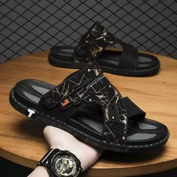 Новые летние сандалии мужские повседневные пляжные модные уличные сандалии верхняя одежда тапочки двойного назначения 38 чёрный