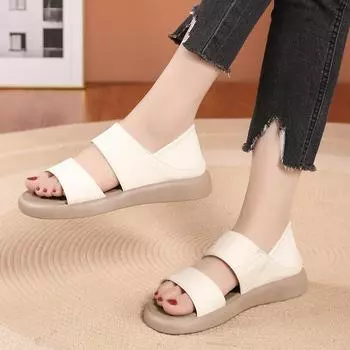 Новые летние сандалии на плоской подошве с мягкой подошвой, модная сумка с двумя рюкзаками и римские пляжные сандалии 35 белый