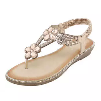 Новые летние сандалии на плоской подошве со стразами, женские удобные и универсальные пляжные сандалии для морского побережья 36 шампанского