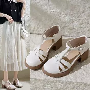 Новые летние сандалии с грифом, женские полые туфли на мягкой подошве в римском стиле, женская обувь на платформе и высоком каблуке, туфли Мэри Джейн 34 абрикосовый