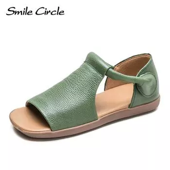 Новые летние сандалии с открытым носком на плоской подошве, полые сандалии с мягкой поверхностью, удобная женская обувь из воловьей кожи для отдыха 35 чёрный